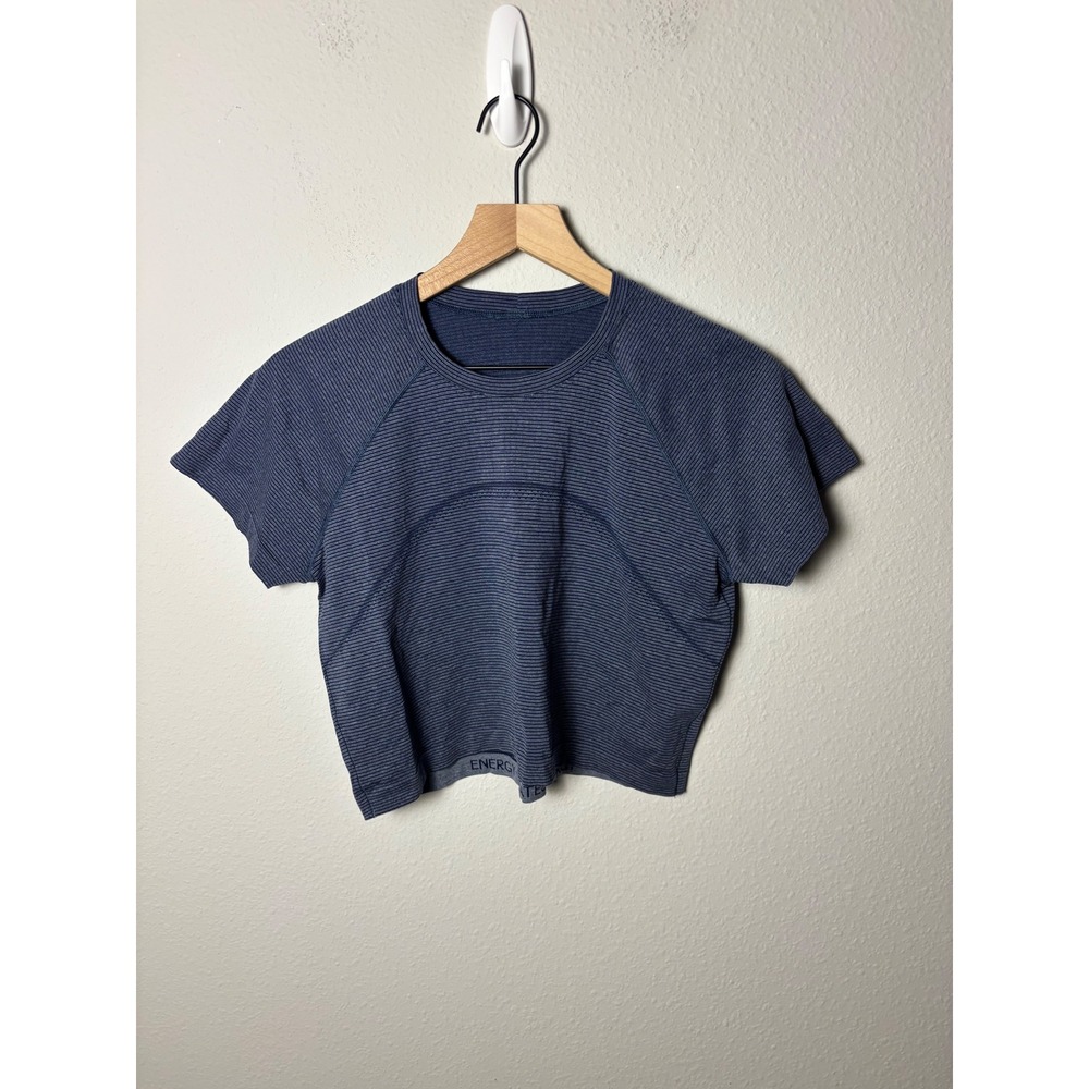 ☀️Lululemon Swiftly Tech Cropped Short Sleeve Club Blue White Stripe Size 14